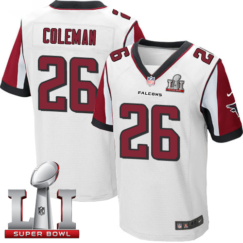 Nike Falcons #26 Tevin Coleman White Super Bowl LI 51 Men's Stitched NFL Elite Jersey